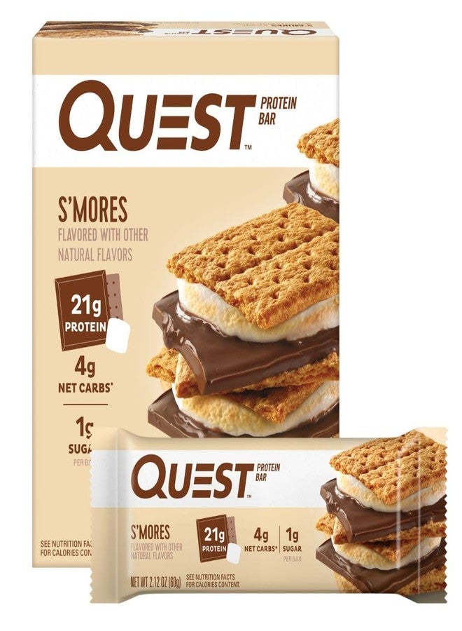Quest Nutrition S'mores Protein Bar, 21g Protein, 4g Net Carbs, 1g Sugar, Gluten Free, Keto Friendly, 4 Count - Image 1