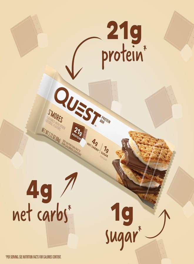Quest Nutrition S'mores Protein Bar, 21g Protein, 4g Net Carbs, 1g Sugar, Gluten Free, Keto Friendly, 4 Count - Image 2
