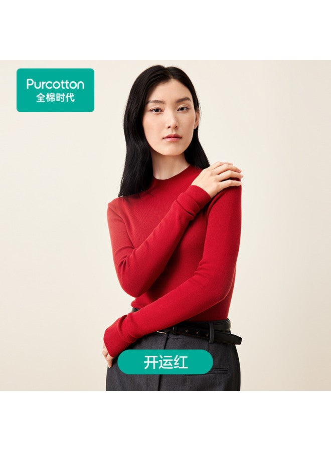 purcotton Women'S Cotton Knitwear For Autumn And Winter, Skin-Friendly Soft Seamless One-Piece Weaving For Slimming And Figure-Flattering Base Layer - Image 2