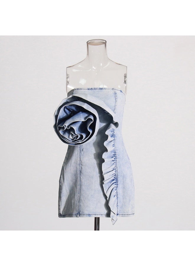 Madam Uniq Denim Ruffle Mini Dress - Image 2