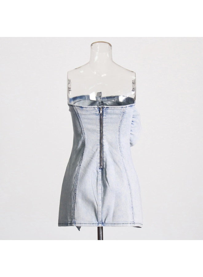 Madam Uniq Denim Ruffle Mini Dress - Image 4