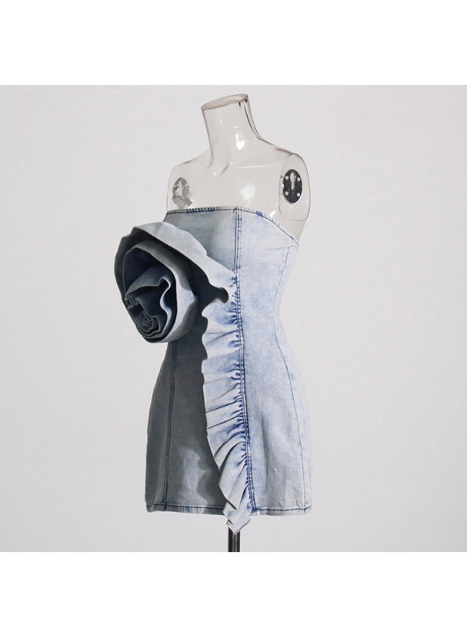 Madam Uniq Denim Ruffle Mini Dress - Image 3