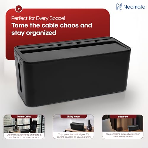 Neomate Cable Management Box | Cord Organizer for Power Strips, Surge Protectors, Extension Boards, and Routers | Child-Safe TV Cord Box for Home, Office, and Desktop Use | Black - Image 2