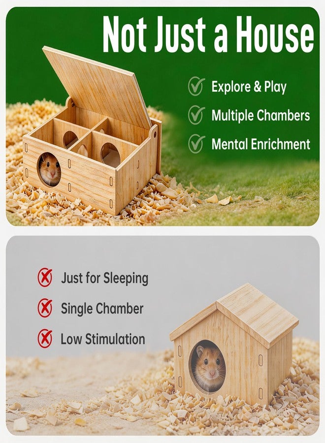 deepredcoast Hamster Tunnel Hideout Wooden House with Flip Cover, Small Pet Hamster Hideout Play Tunnel for Hamsters Mice Gerbils, Natural Wood Hamster House for Cage Explore Hide Rest - Image 3