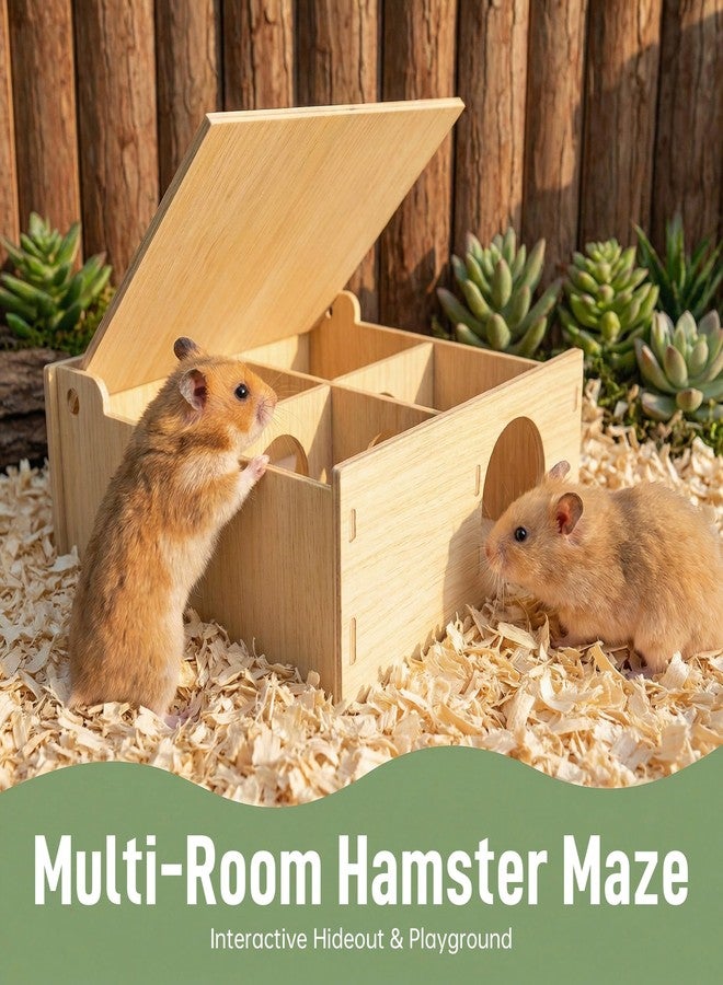 deepredcoast Hamster Tunnel Hideout Wooden House with Flip Cover, Small Pet Hamster Hideout Play Tunnel for Hamsters Mice Gerbils, Natural Wood Hamster House for Cage Explore Hide Rest - Image 2