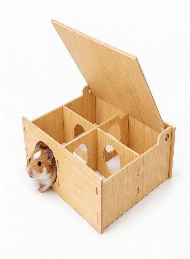 deepredcoast Hamster Tunnel Hideout Wooden House with Flip Cover, Small Pet Hamster Hideout Play Tunnel for Hamsters Mice Gerbils, Natural Wood Hamster House for Cage Explore Hide Rest - Image 1