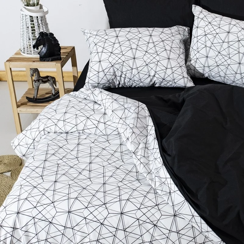Caqqa Geometrie Double Sheet Elastic Cotton Duvet Cover Set