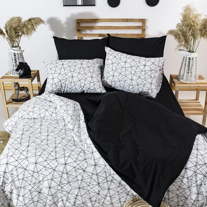 Caqqa Geometrie Double Sheet Elastic Cotton Duvet Cover Set