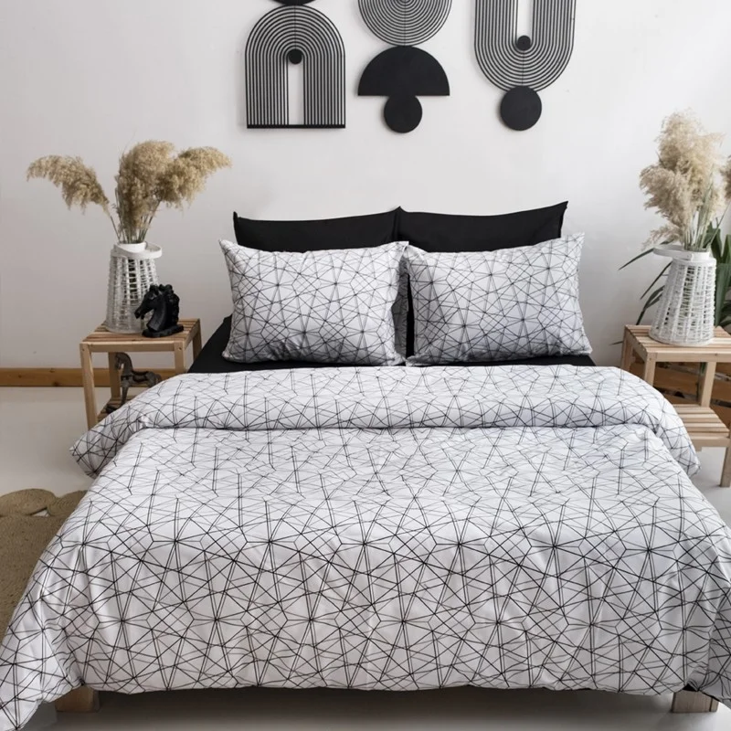 Caqqa Geometrie Double Sheet Elastic Cotton Duvet Cover Set