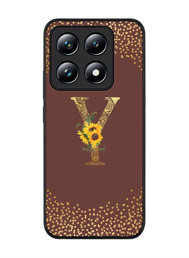 Stylizedd For Xiaomi 14T pro Case,Slim fit Camera Protection, Shockproof Thin Phone cover - Custom Floral Monogram - Y (Brown ) - Image 1