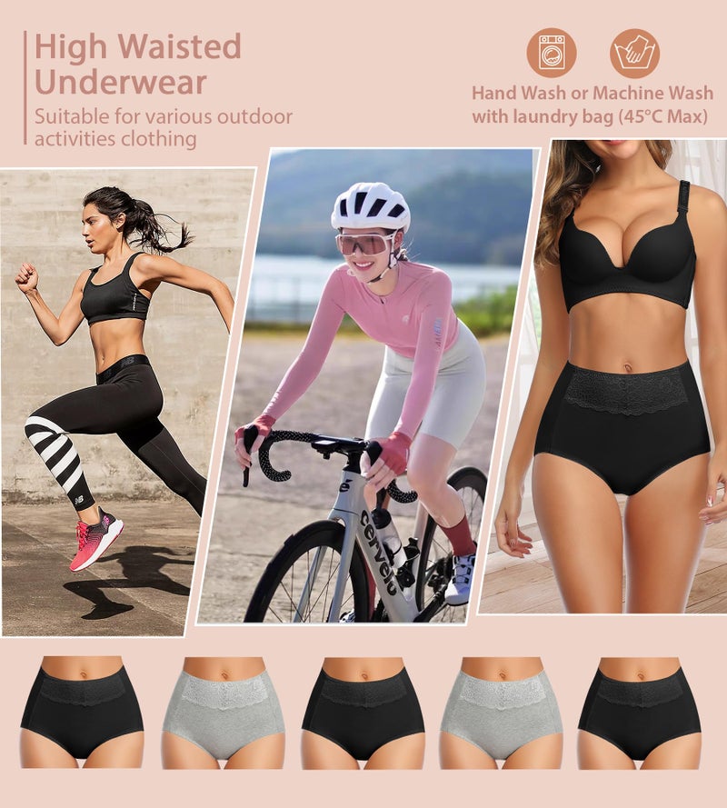 MISSWHO Women's High Waisted Cotton Underwear, Female Underwear Soft Breathable Full Coverage Stretch Briefs Ladies Panties 5-Pack - Image 4