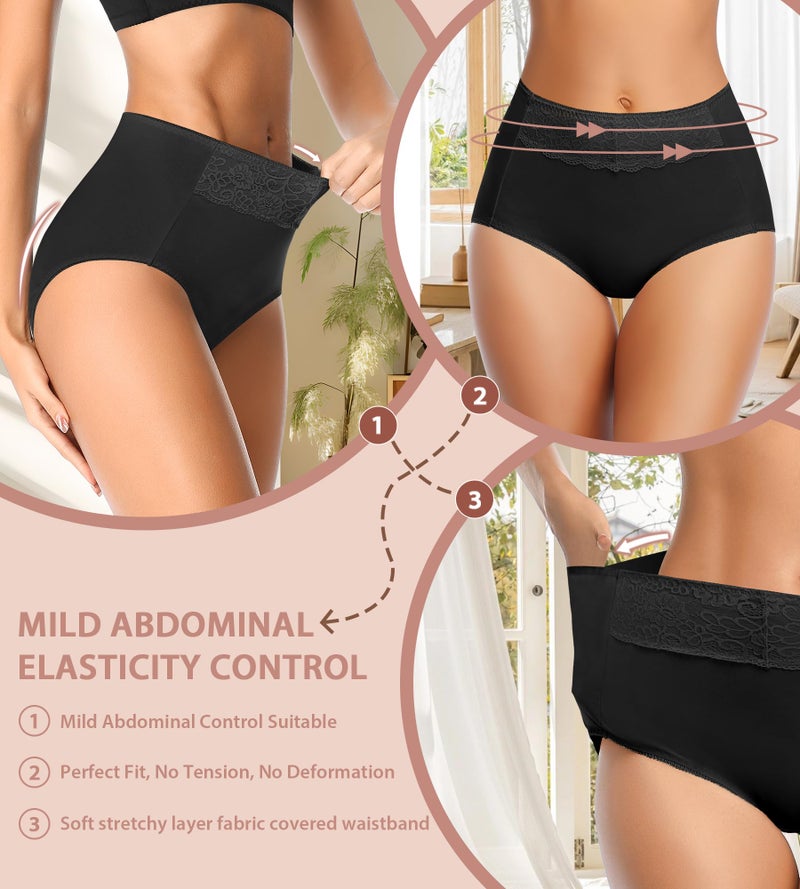 MISSWHO Women's High Waisted Cotton Underwear, Female Underwear Soft Breathable Full Coverage Stretch Briefs Ladies Panties 5-Pack - Image 3