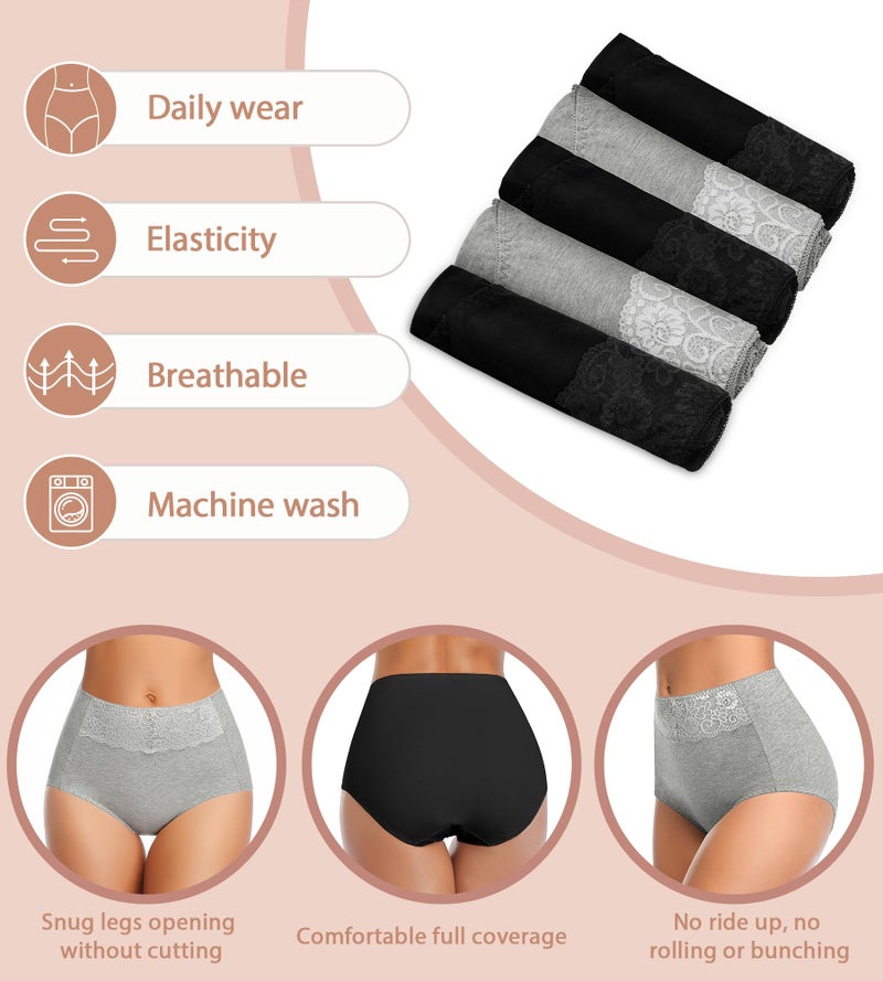 MISSWHO Women's High Waisted Cotton Underwear, Female Underwear Soft Breathable Full Coverage Stretch Briefs Ladies Panties 5-Pack - Image 2