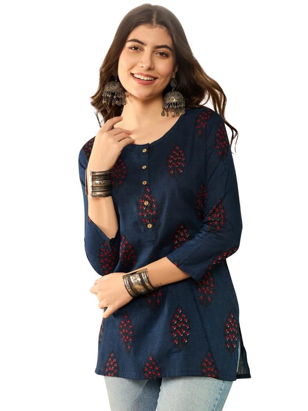 Vaamsi Women's Rayon Blend Ethnic Motifs Printed Top (VT1296_XXL_Blue) - Image 1
