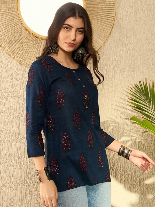 Vaamsi Women's Rayon Blend Ethnic Motifs Printed Top (VT1296_XXL_Blue) - Image 4