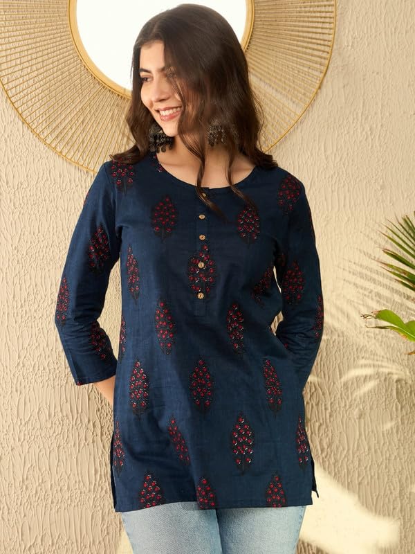 Vaamsi Women's Rayon Blend Ethnic Motifs Printed Top (VT1296_XXL_Blue) - Image 5