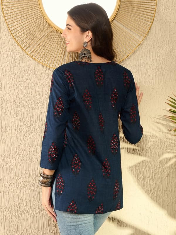 Vaamsi Women's Rayon Blend Ethnic Motifs Printed Top (VT1296_XXL_Blue) - Image 2