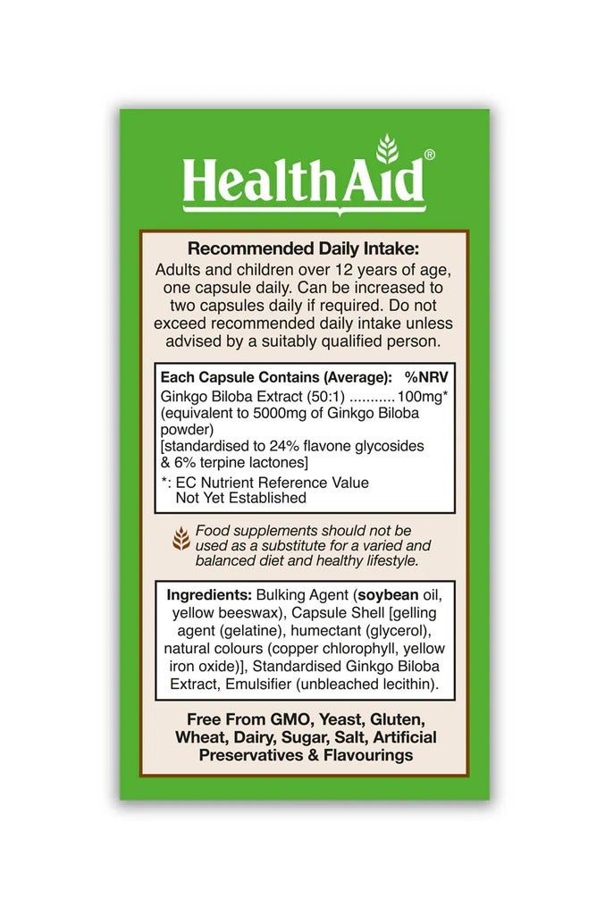 Health Aid HealthAid GinkoVital Ginkgo Biloba 5000mg – 30 Tablets, Herbal Support for Circulation & Cognitive Function - Image 2