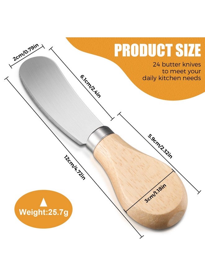 Lanties Lanties 24 Pcs Little Cheese Spreader Knives 4.7 Inch Stainless Steel Butter Spreader with Wooden Handle Mini Butter Knives Small Cheese Utensils for Charcuterie Board Cream Cake Condiment Sandwich  - Image 3