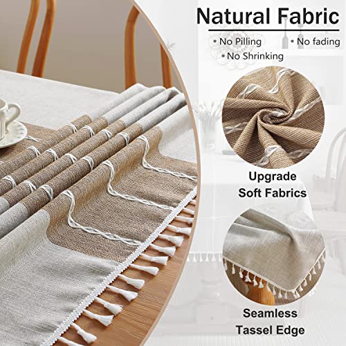 Jia le JIALE Tablecloths for Rectangle Tables, Cotton Linen Table Cloth Waterproof Tablecloth Wrinkle Free Farmhouse Dining Tables Cover, Soft Fabric Table Cloths with Tassels, Brown, 55" X 102", 8-10 Seats - Image 3