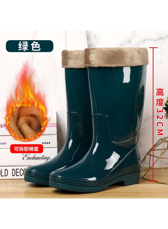 Non-slip Waterproof Shoes Water Boots Fleece-lined Cotton Rain Boots Rain Boots Rubber Shoes Overshoes Female Adult Fashion Warm High-top Rain Boots Female