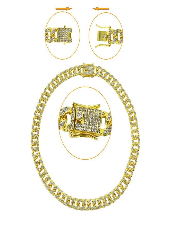 طوق كلاب لامع من BlingBling Warmth بتصميم كوبي مزين بالألماس - سلسلة ذهبية أنيقة للكلاب والقطط، مقاس مريح، 8 خيارات للمقاس (XL) - Image 4