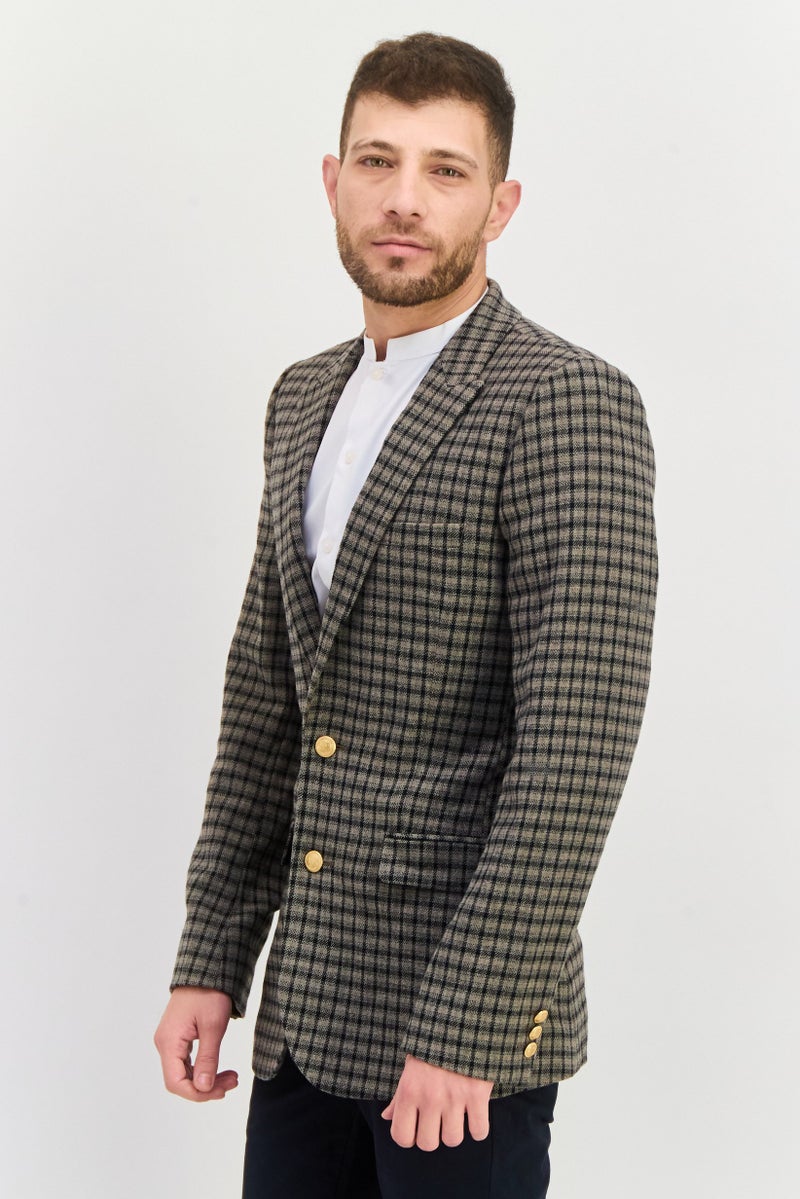 Asos Design Men Skinny Fit Checked Semi Formal Blazer, Grey  - Image 2