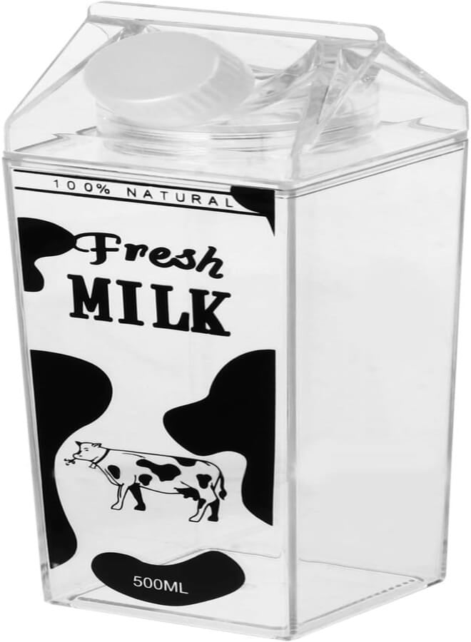 Uonlytech 500ml Milk Carton Shaped Water Bottle Sports Gym Motivational Water Bottle Square Milk Bottle Juice Box Portable Bottle for Drinks Beverage Juice