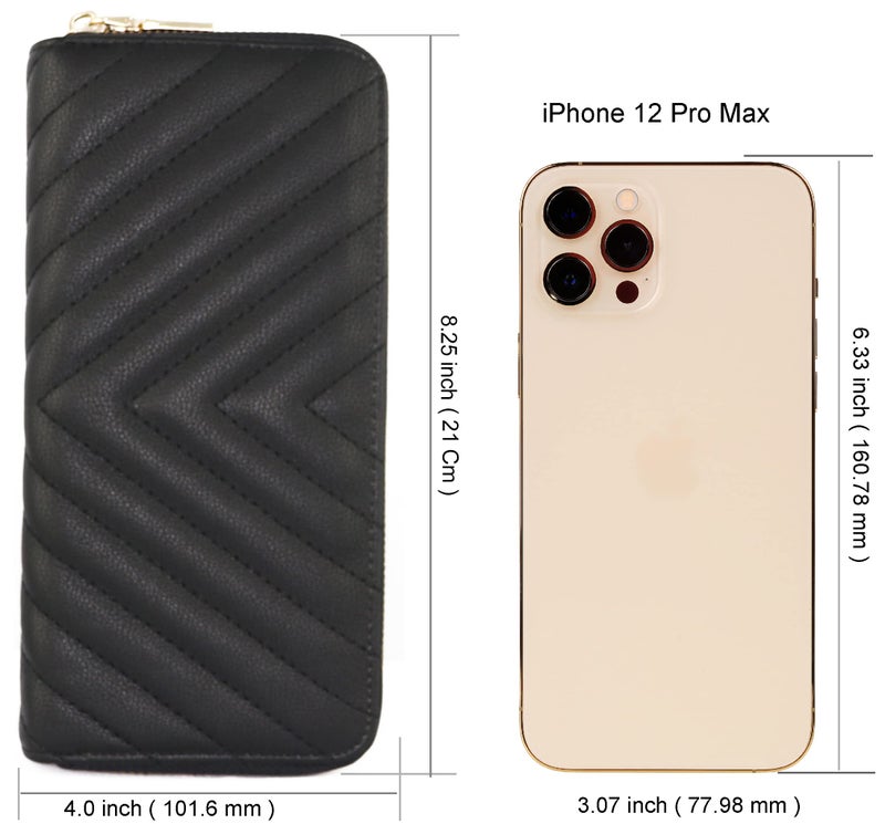 B BRENTANO Vegan Leather Double Zipper Pocket Wallet with Grip Hand Strap (Chevron Embroidered Black) - Image 4