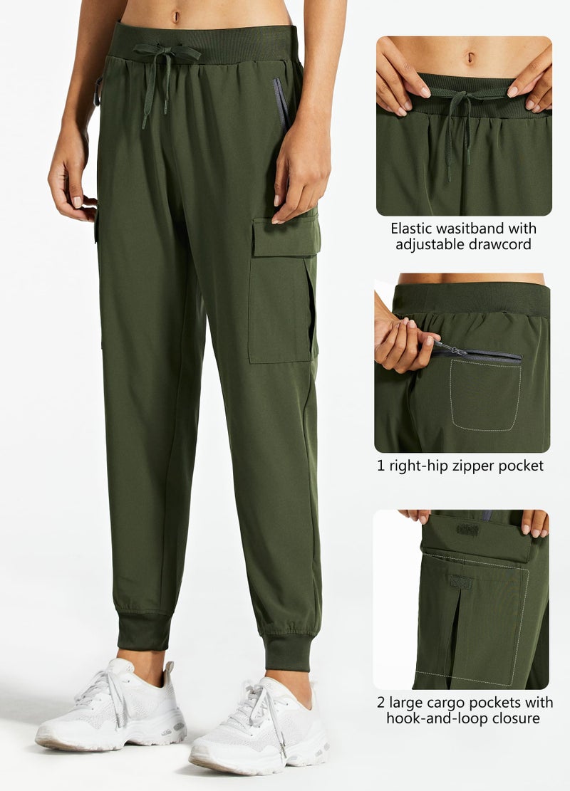 Libin Women's Cargo Joggers Lightweight Quick Dry Hiking Pants Athletic Lounge Casual Travel, Army Green L - Image 4