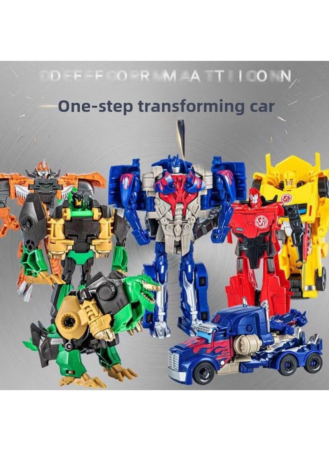 Generic - Transforming Robot Toy For Kids Step Change Auto Transformer Optimus Yellow Bee Column Car Robot Dinosaur Model Plastic Material-Color:Color Box-Red Seconds Transformers [Step Deformation]] - Image 1