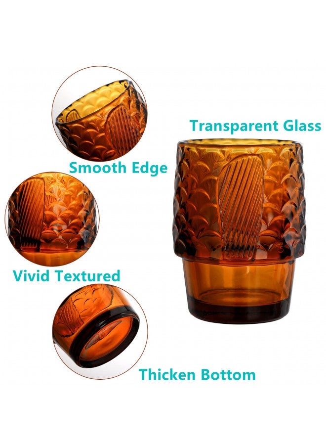 Frcctre Set of 4 Koi Fish Design Drinking Glasses, Stackable Amber Tumbler Glasses Beverage Cups Juice Tumblers Drinking Water Cups Nautical Glassware for Home, Party, Bar - Image 2
