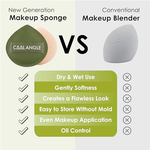 COOL-ANGLE 5Pcs Makeup Sponge For Foundation Concealer And Powder, Latex Free Blender Sponge For Natural And Easy Makeup Soft Long-lasting And Beginner-friendly, Green, Medium - Image 2