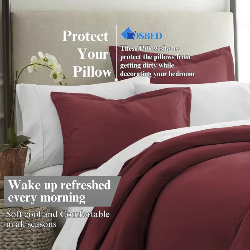 OSBED Cotton Pillow Covers Set of 2 - Breathable & Cooling Pillow Shams (Burgundy, 50 x 80cm) - Image 5