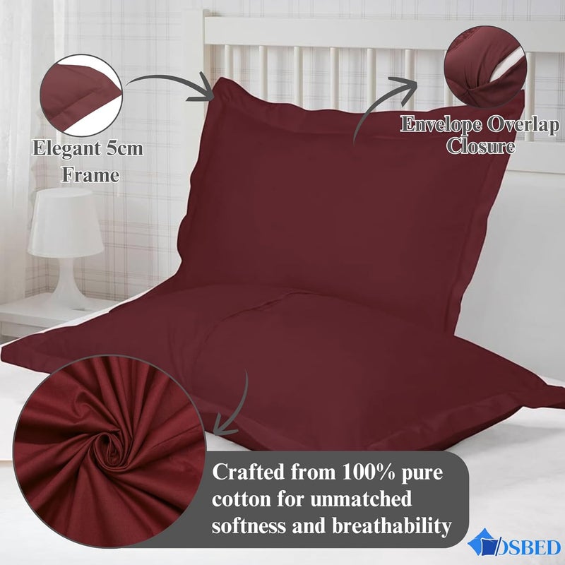 OSBED Cotton Pillow Covers Set of 2 - Breathable & Cooling Pillow Shams (Burgundy, 50 x 80cm) - Image 4
