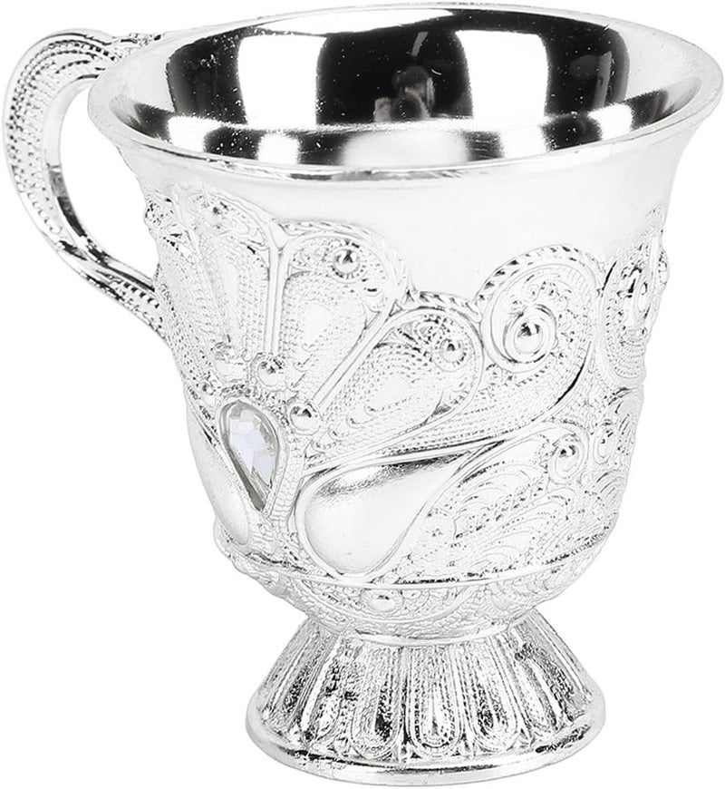 Asixxsix Vintage Goblet, Retro Metal Wine Glass Embossed with Zinc Alloy Sturdy Base for Home Bar Party Wedding Decor (Handle Silver) - Image 4
