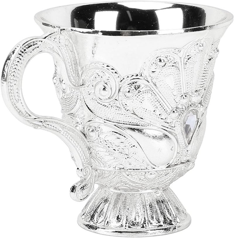 Asixxsix Vintage Goblet, Retro Metal Wine Glass Embossed with Zinc Alloy Sturdy Base for Home Bar Party Wedding Decor (Handle Silver) - Image 5