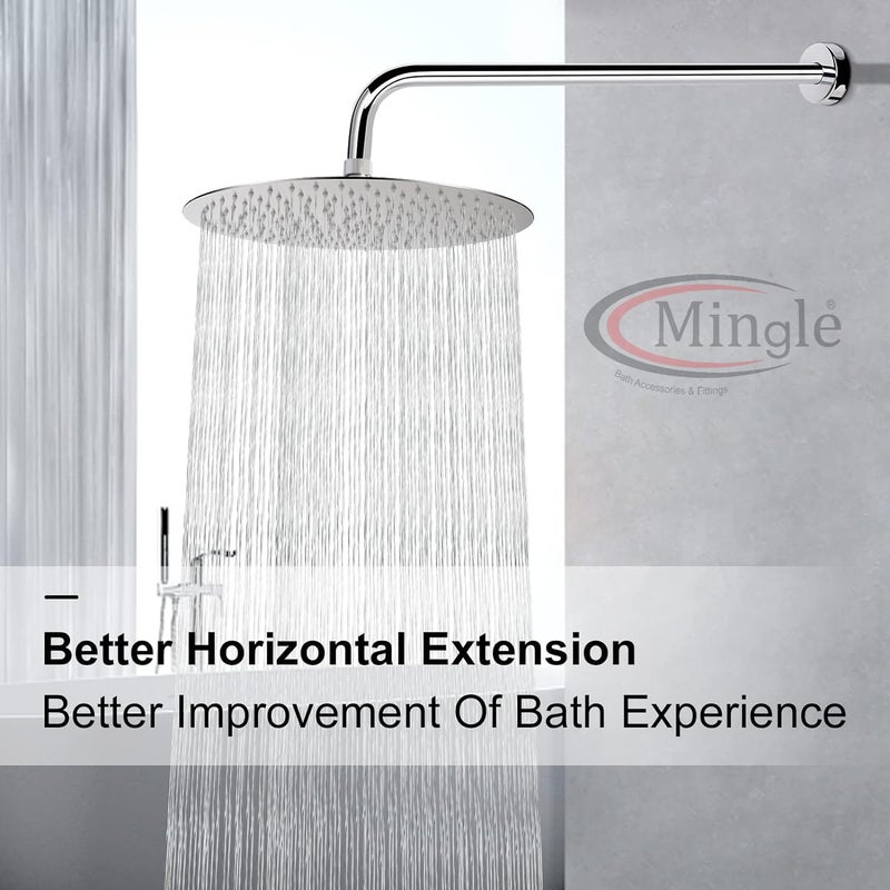 MINGLE ® Round Full Bend Shower Arm | Premium Stainless Steel Shower Arm for Overhead Showers | Chrome Finish Shower Holder (ARM_24*24) - Image 3
