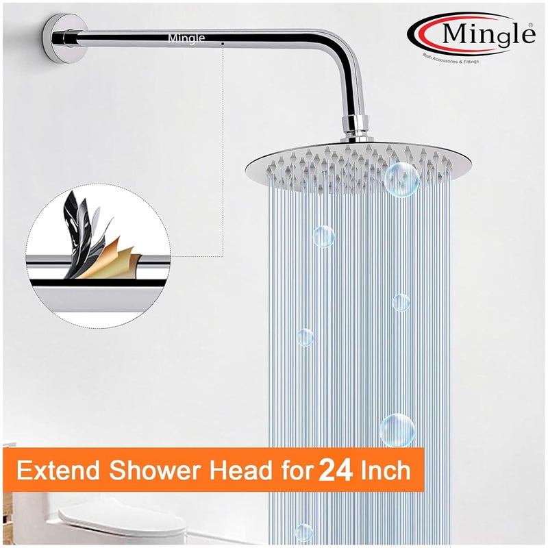 MINGLE ® Round Full Bend Shower Arm | Premium Stainless Steel Shower Arm for Overhead Showers | Chrome Finish Shower Holder (ARM_24*24) - Image 2