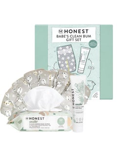 The Honest Company Babe's Clean Bum Gift Set | Diapering + Newborn Essentials | 99% Water Wipes (60 ct), Diaper Rash Cream (2.5 oz), Clean Conscious Diapers (Size 1, 7 ct)