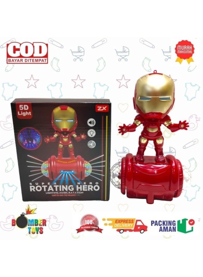 Iron Man Electric Rotating Superhero Toy for Kids with 5D Projection Lights & Musical Spinning Action - Image 3