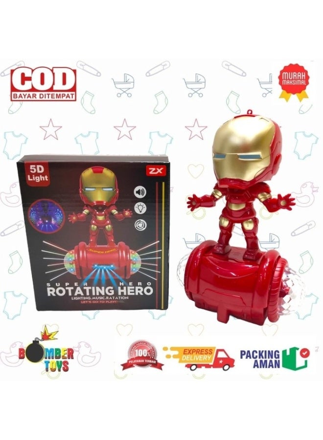 Iron Man Electric Rotating Superhero Toy for Kids with 5D Projection Lights & Musical Spinning Action - Image 1