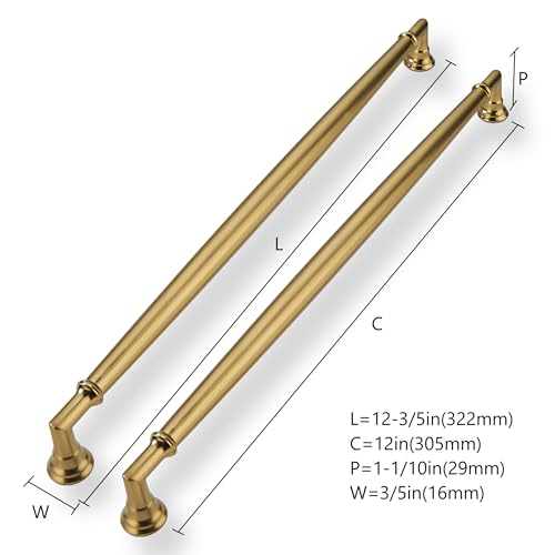 CABDM 5 Pack 12Inch Hole Center Champagne Bronze Cabinet Pulls Solid Champagne Brass Cabinet Handles Solid Hardware Handle for cabinets Dressers Kitchens bedrooms - Image 3