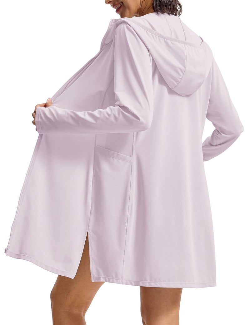 Women's Lightweight Zipper Rash Guard Swim Cover Up Solid Beach Dress - Image 2