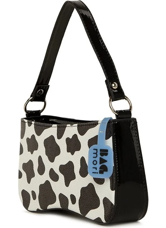 باجموري Black and White Pattern Baguette Hand Bag