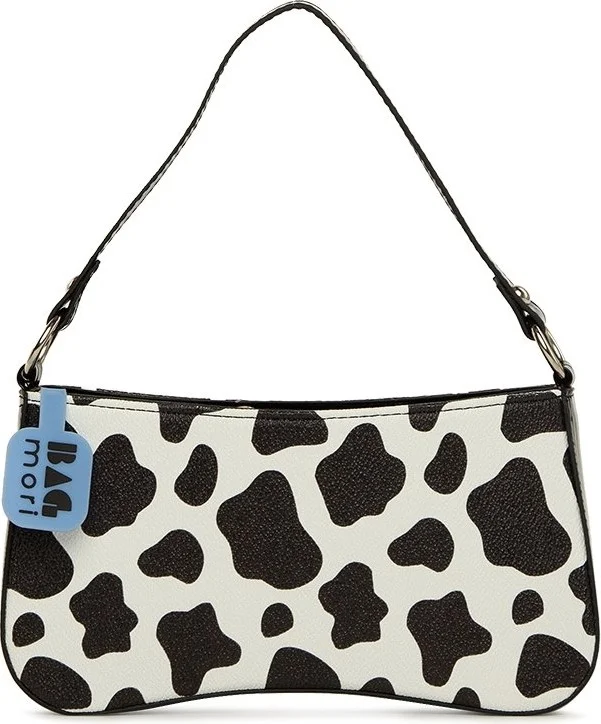 Bagmori Black and White Pattern Baguette Hand Bag