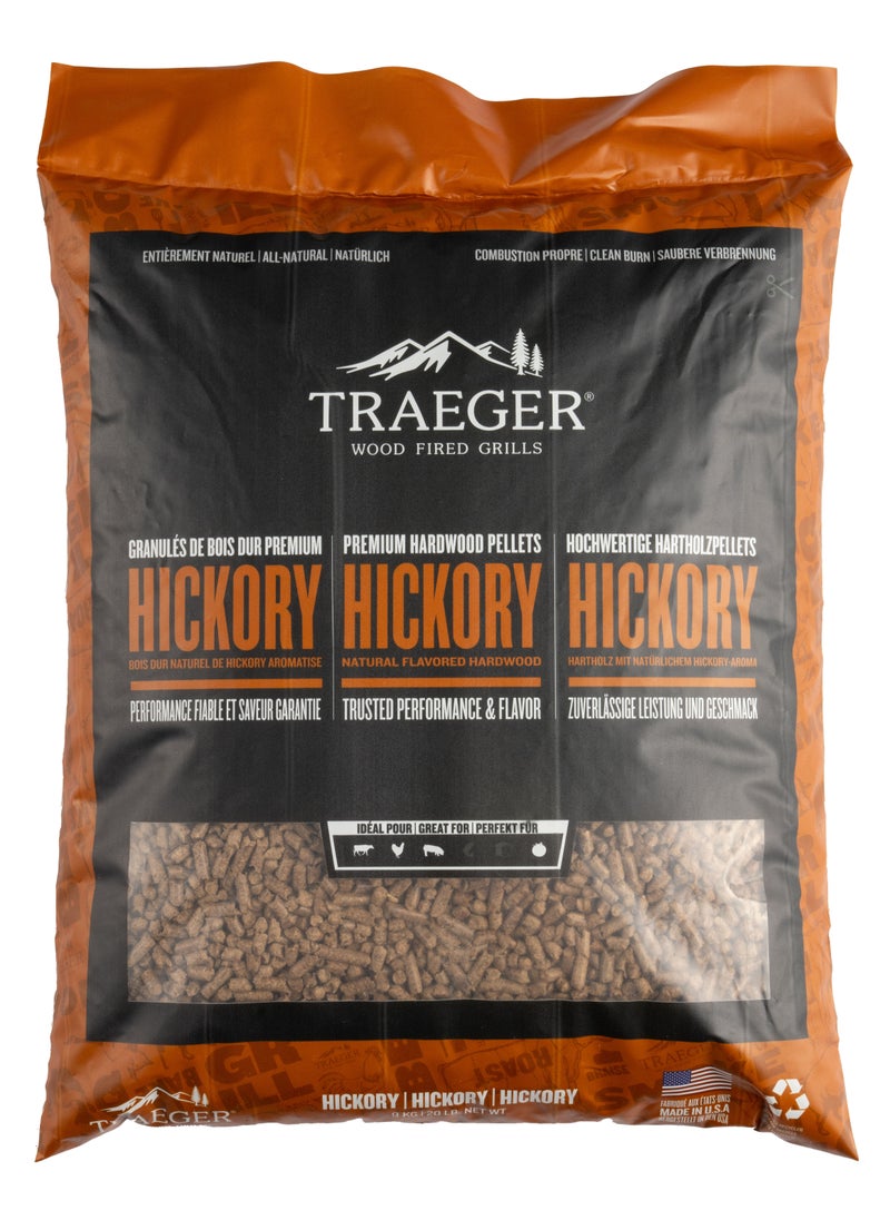 TRAEGER - Hickory Wood Fired Flavor 100% All-Natural Wood Pellets For Pellet Grills, Bbq, Bake, Roast, And Grill, 20Lb Bag - Image 1