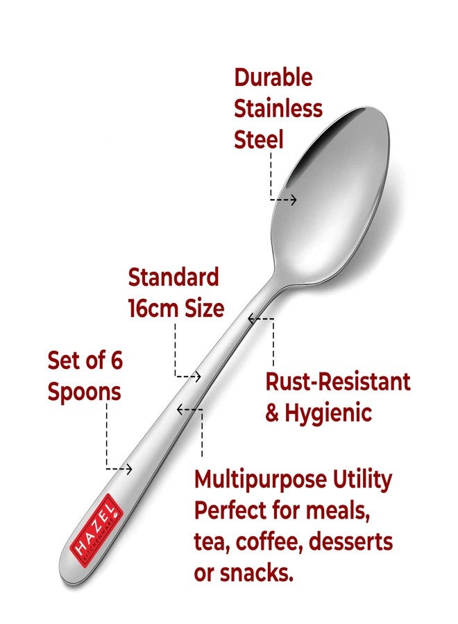HAZEL Stainless Steel Spoon Set of 6 | 16cm Durable Steel Spoons for Kitchen & Dining | Rust-Resistant Cutlery - Image 4