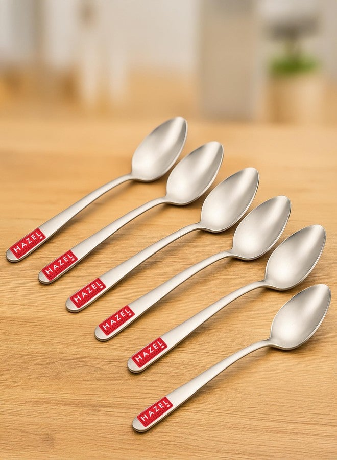 HAZEL Stainless Steel Spoon Set of 6 | 16cm Durable Steel Spoons for Kitchen & Dining | Rust-Resistant Cutlery - Image 1