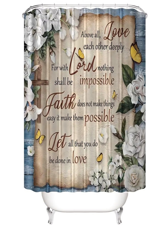 AZHM White Camellia Flower Shower Curtain Sets Inspirational Quotes with Yellow Butterfly Bathroom Decor Accessories Set with Rugs and 12 Hooks - Image 2